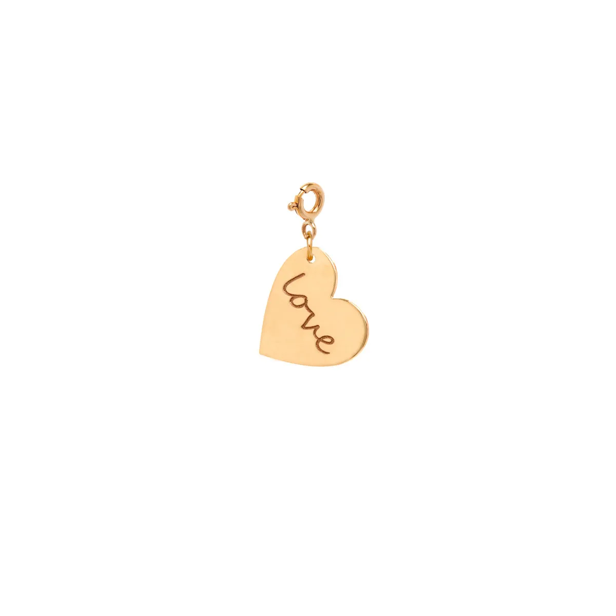 14k medium LOVE heart charm pendant on spring ring