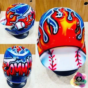 Airbrush Baseball w/ Flames Design (Full Helmet)