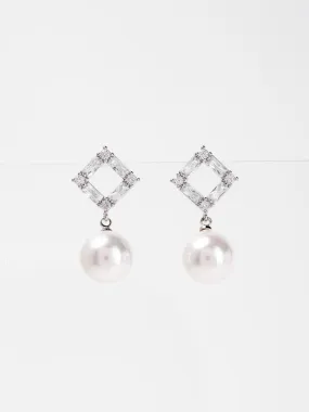 Anya White Gold Plated Pearl Dangle Earrings