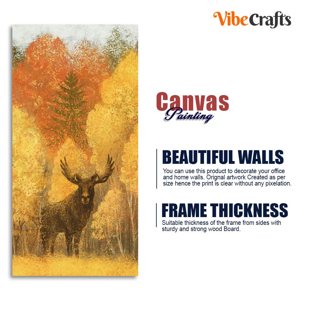 Autumn Foliage with Moose and Fox Canvas Wall Painting