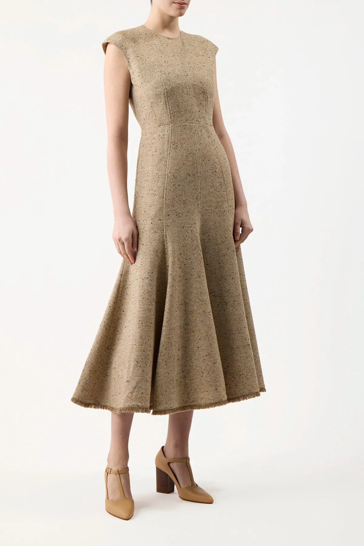 Crowther Dress in Oatmeal Multi Cashmere Virgin Wool