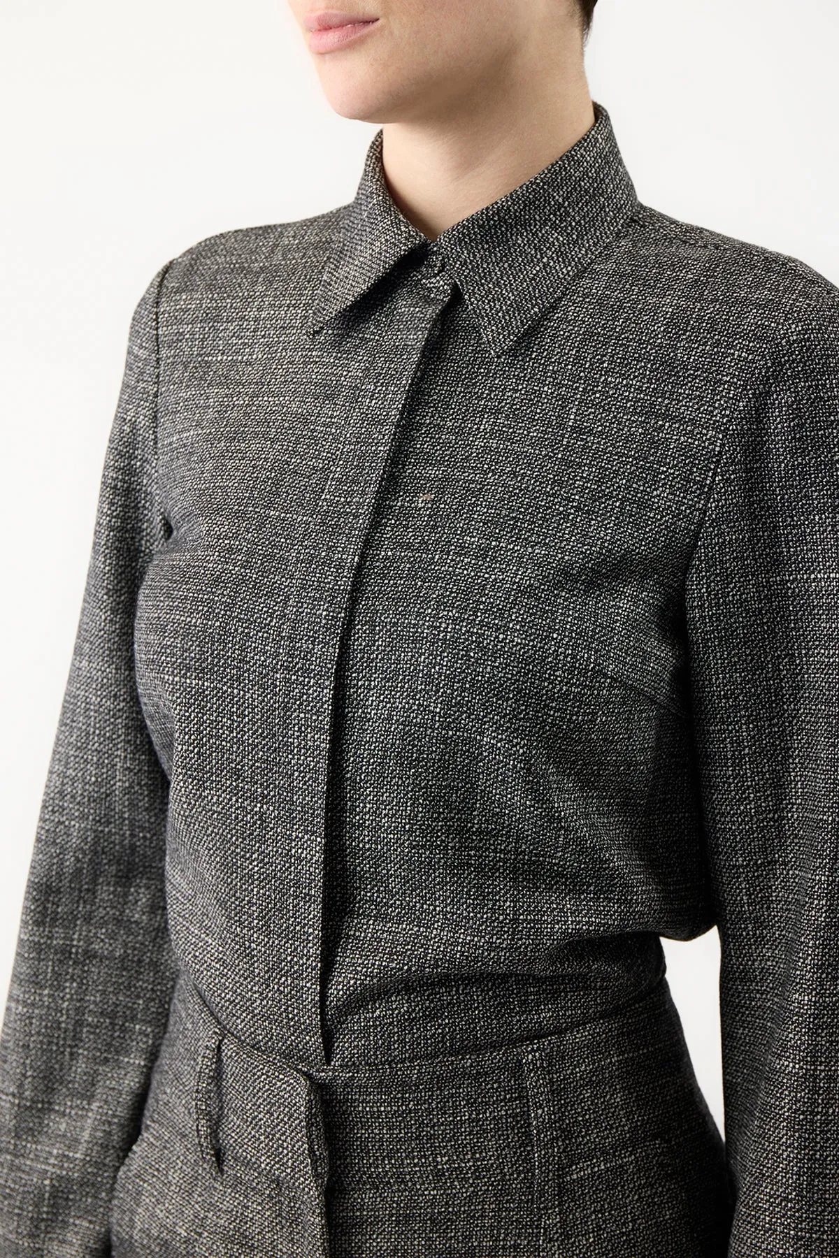 Cruz Shirt in Dark Grey Virgin Wool Silk Tweed