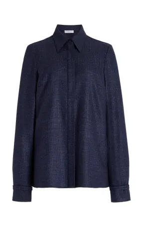 Cruz Shirt in Dark Navy Virgin Wool Silk Tweed