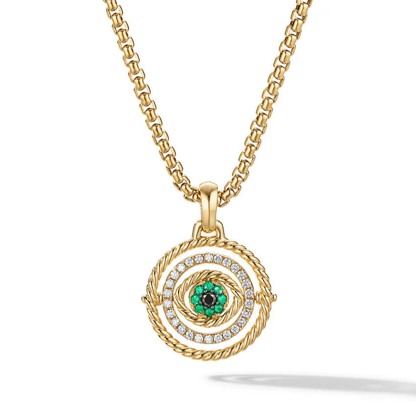 David Yurman Evil Eye Mobile Amulet in 18K Yellow Gold with Pave Emeralds and Diamonds