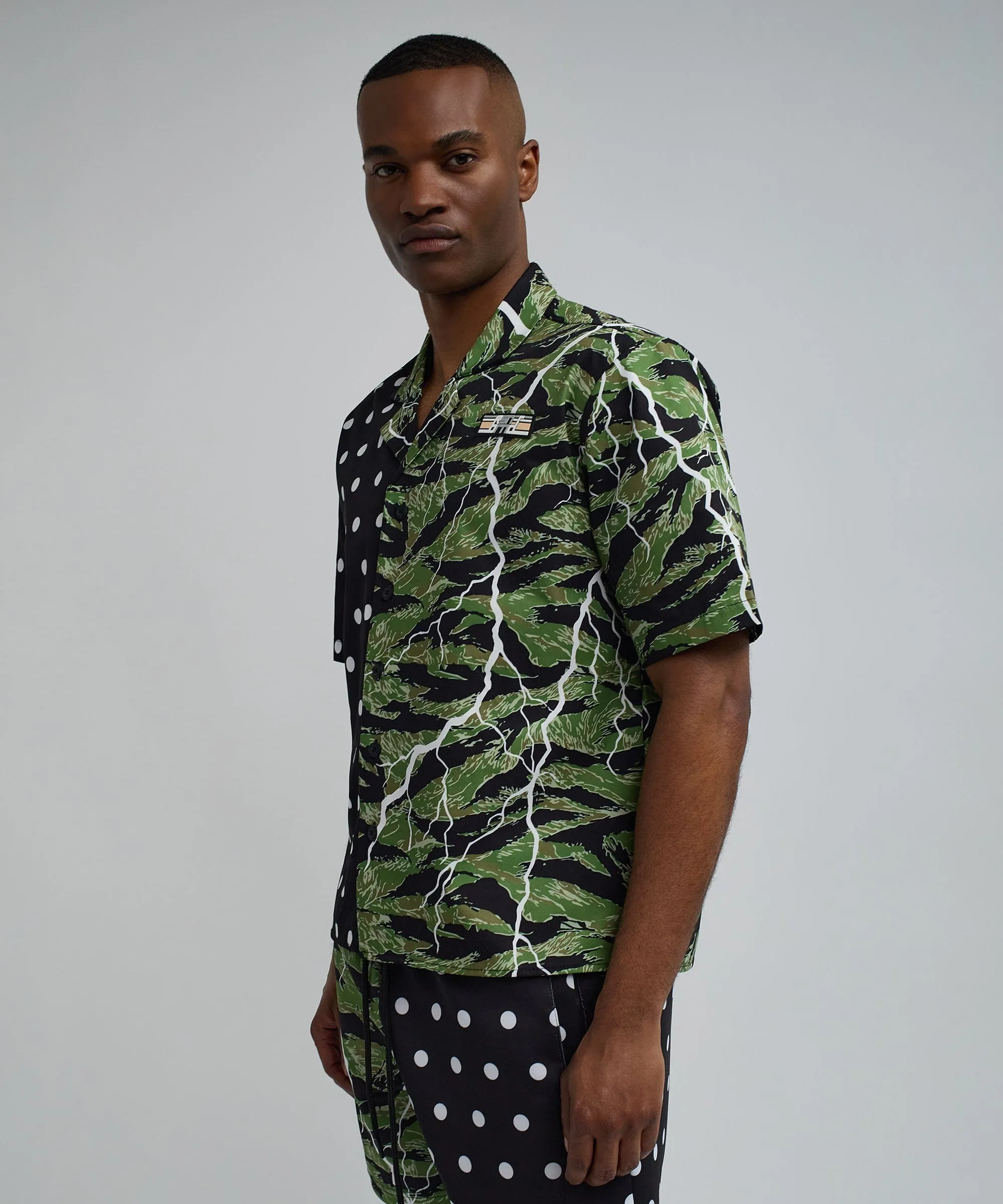 Dots And Camo Split Woven Short Sleeve Shirt