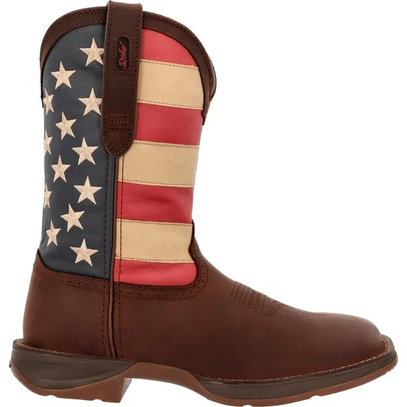 'Durango' Men's 11 Rebel Patriotic Flag Western Square Toe - Brown & Union Flag