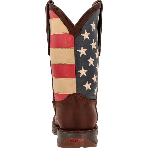 'Durango' Men's 11 Rebel Patriotic Flag Western Square Toe - Brown & Union Flag