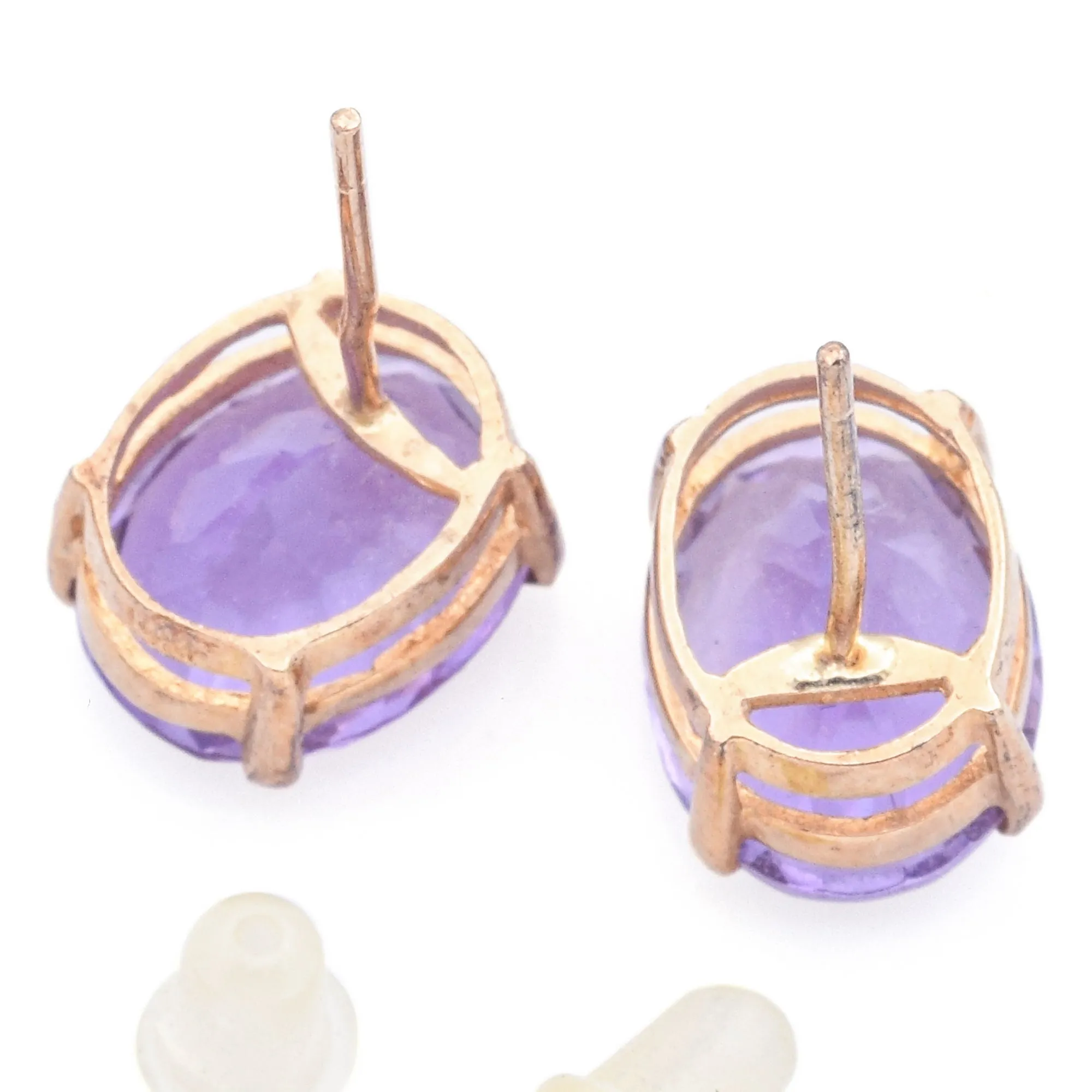 Estate 14K Yellow Gold Amethyst Oval Stud Earrings