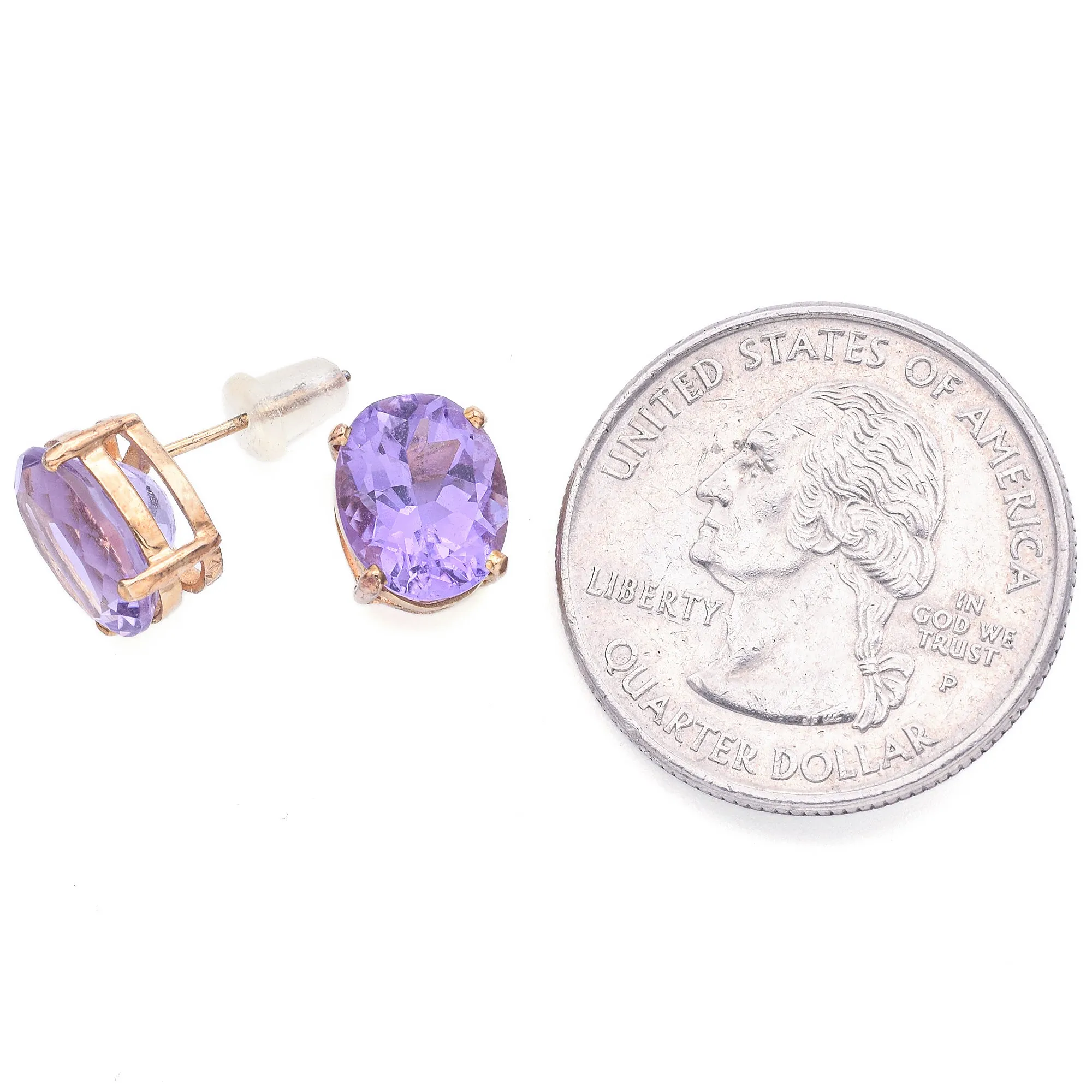 Estate 14K Yellow Gold Amethyst Oval Stud Earrings