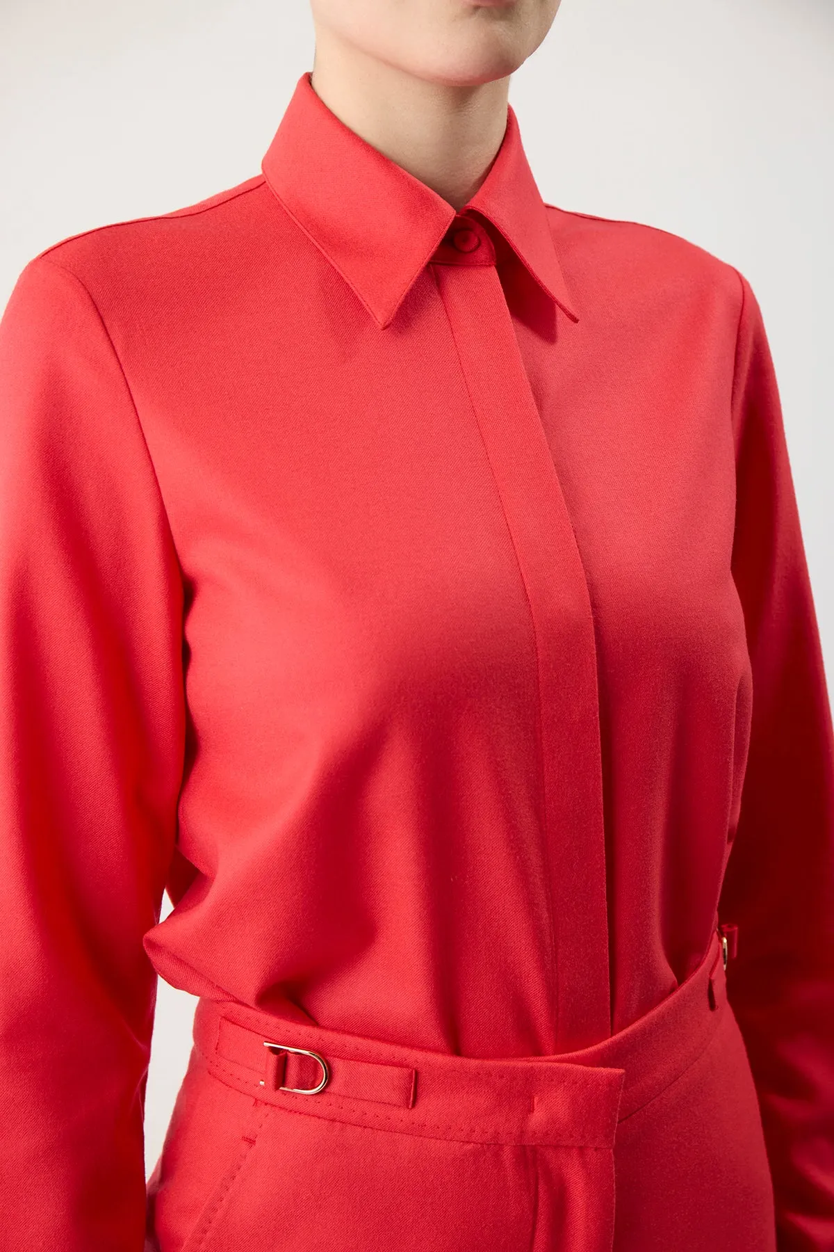 Etlin Shirt in Red Topaz Superfine Wool