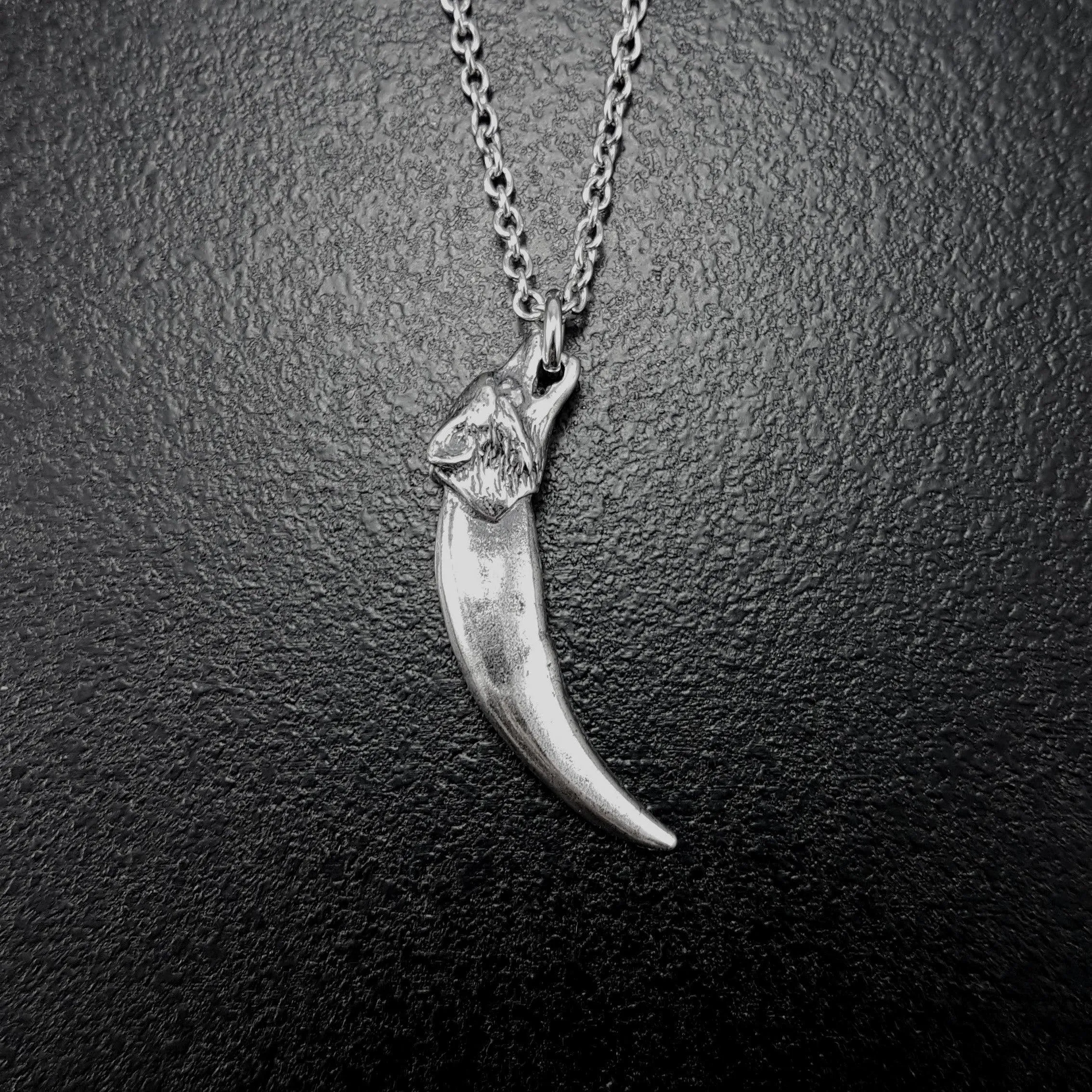 Fox Canine Tooth Pendant Charm Necklace Silver Plated Bronze