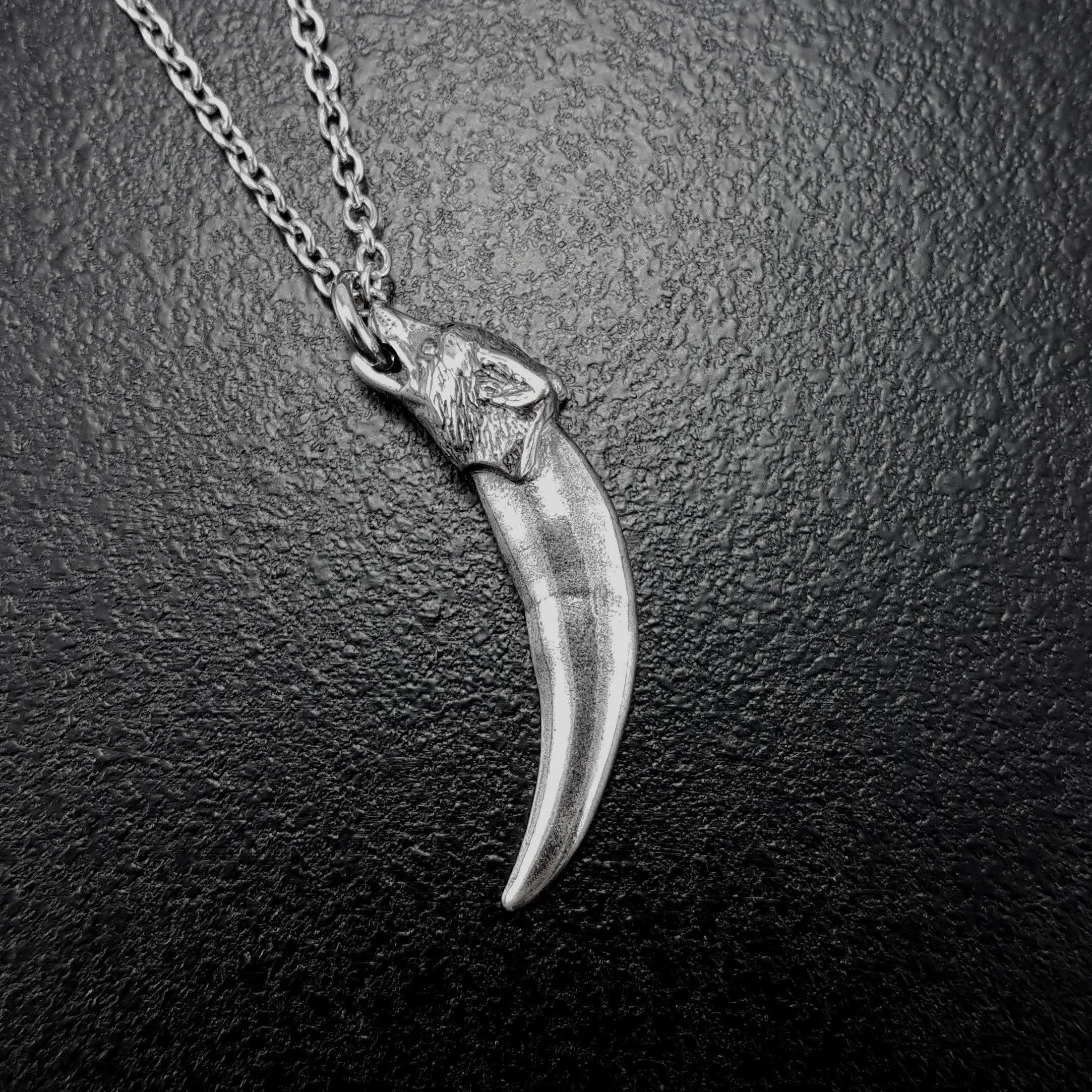 Fox Canine Tooth Pendant Charm Necklace Silver Plated Bronze