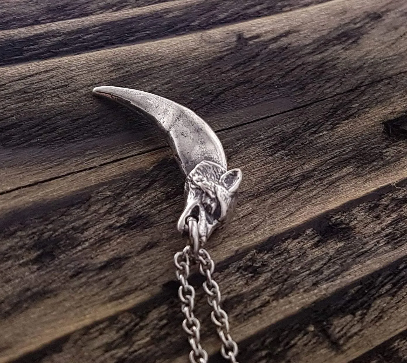 Fox Canine Tooth Pendant Charm Necklace Silver Plated Bronze