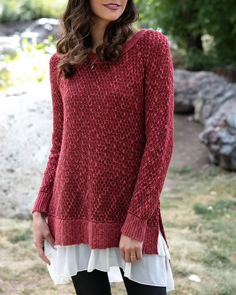 Grace & Lace Honeycomb Knit Sweater (Earth Red)