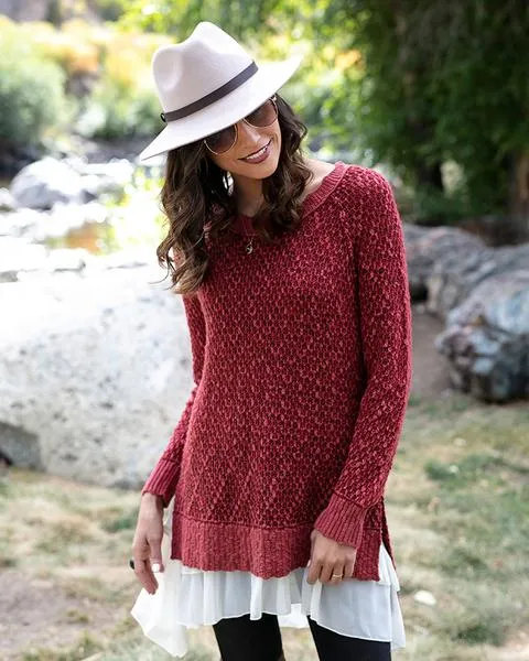 Grace & Lace Honeycomb Knit Sweater (Earth Red)