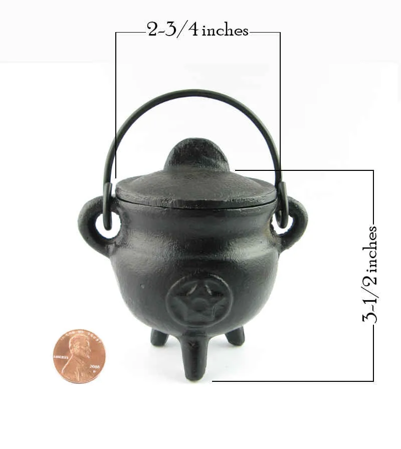 Heavy Cast Iron Cauldron Incense Burner Smudge Pot With Pentagram