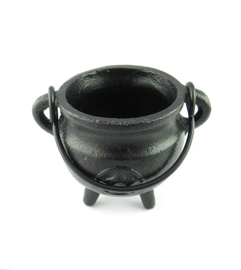 Heavy Cast Iron Cauldron Incense Burner Smudge Pot With Pentagram