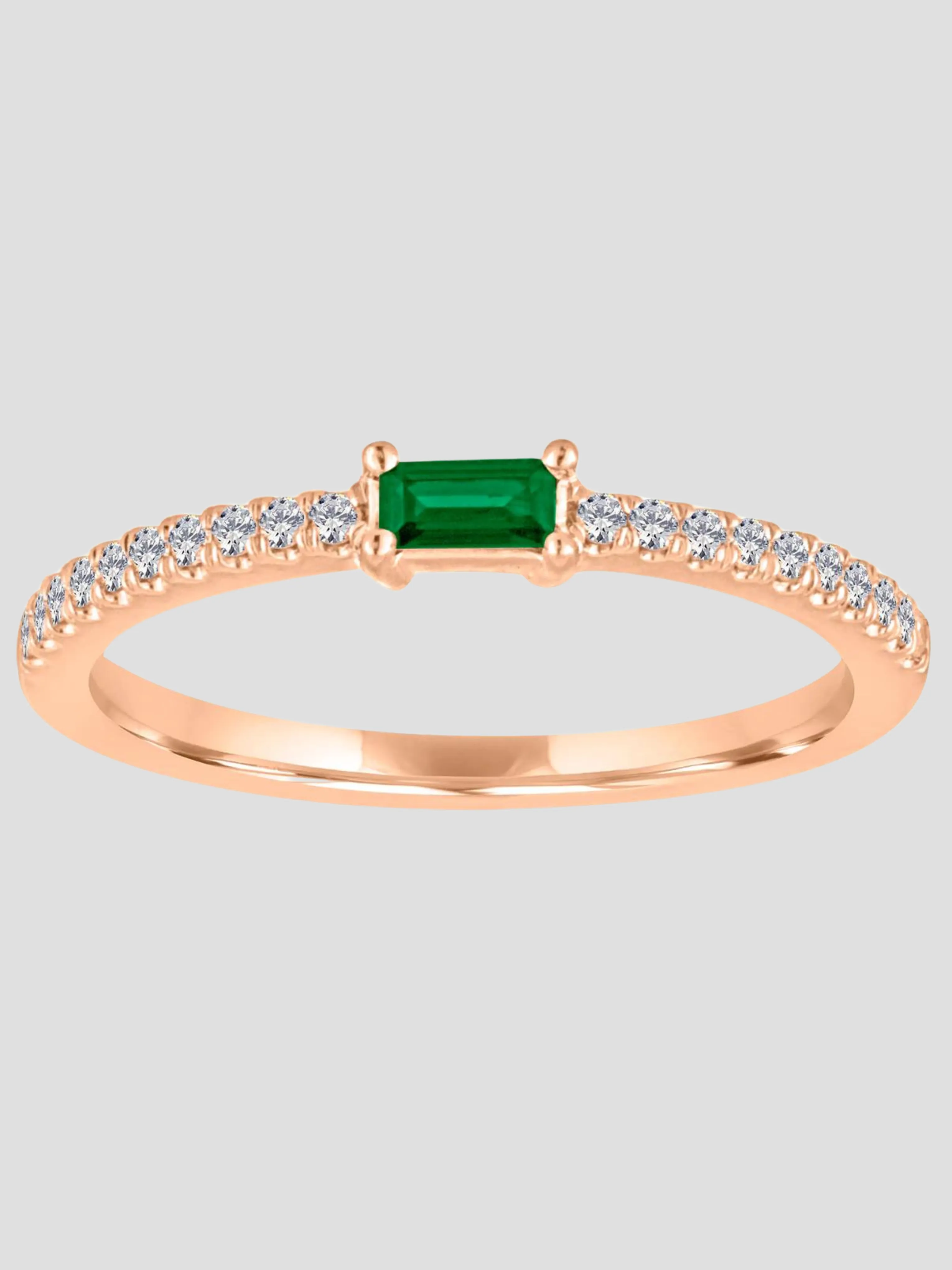 Julia Baguette Birthstone Ring - Rose Gold & Emerald