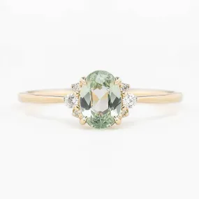 Lena Ring 0.73ct Light Green Madagascar Sapphire, 14K Yellow Gold (One of a kind)