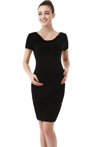 Momo Maternity Cowl Neck Ruched Midi Dress