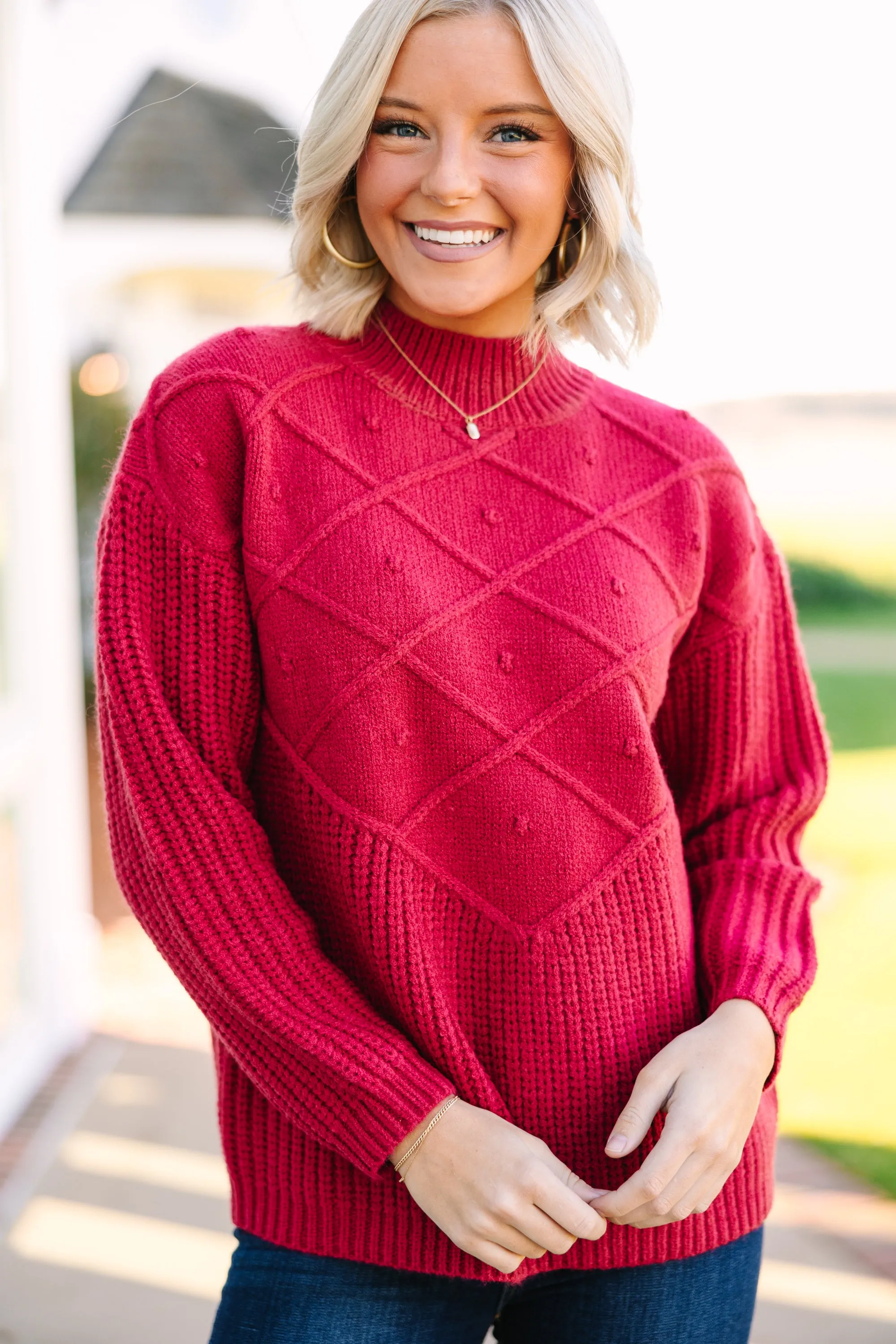 More Than You Know Burgundy Red Mock Neck Sweater