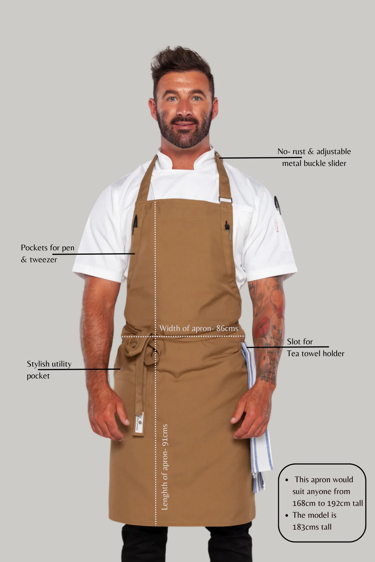 Niche Almond Bib Chef Apron one size