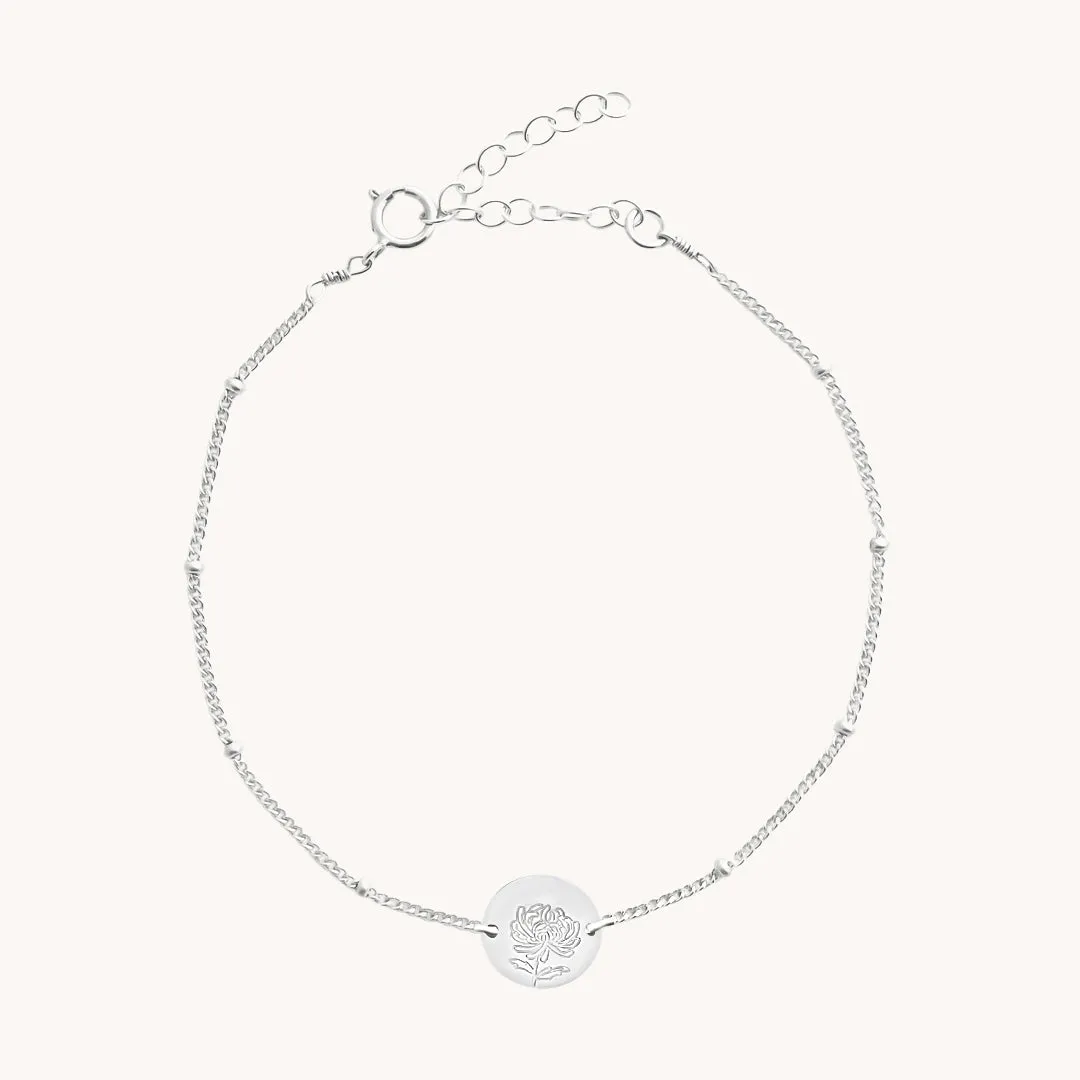 November Chrysanthemum Silver Birthflower Bracelet W.