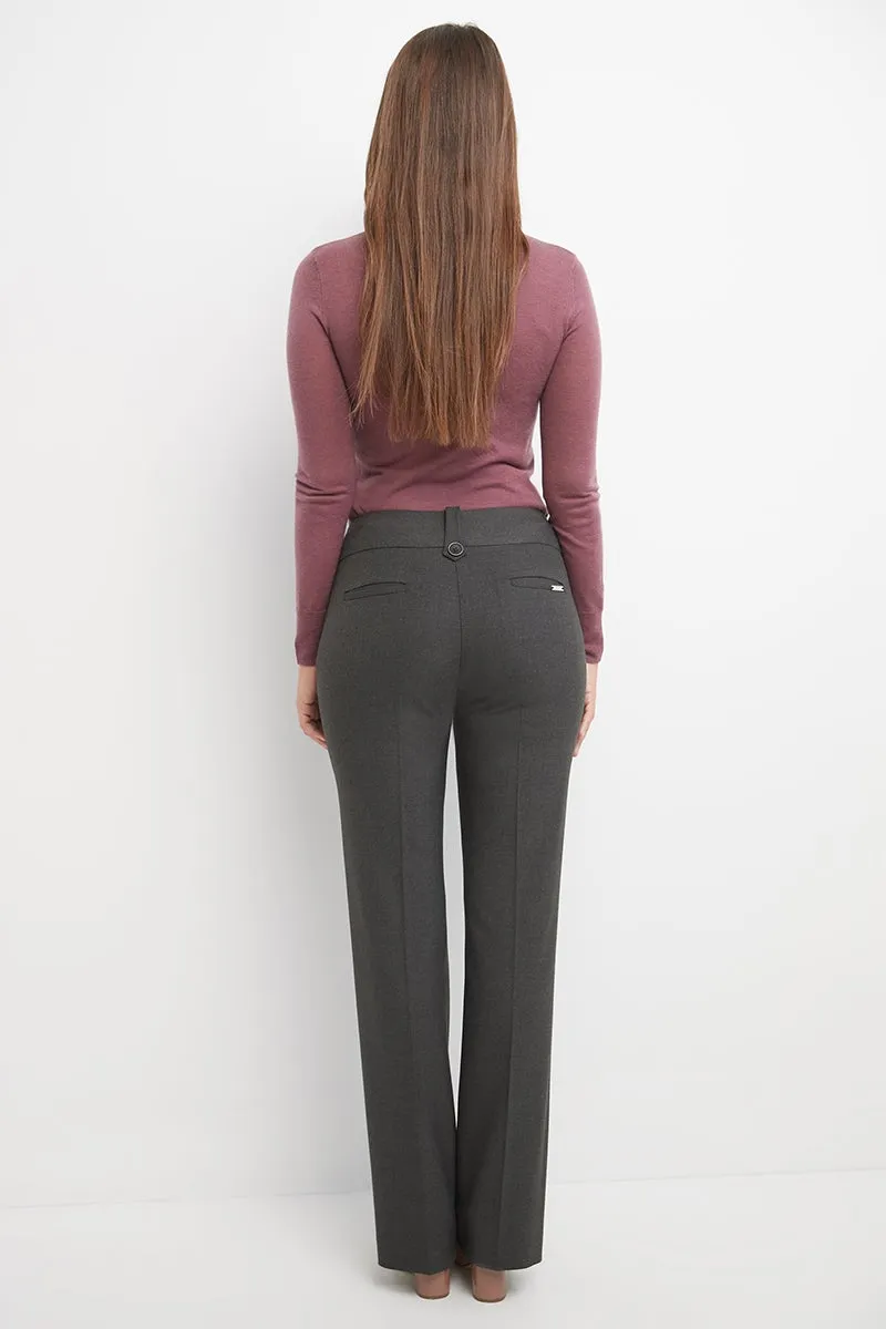 Pull-on Bootcut Trousers with Belt Loops & Tummy Control