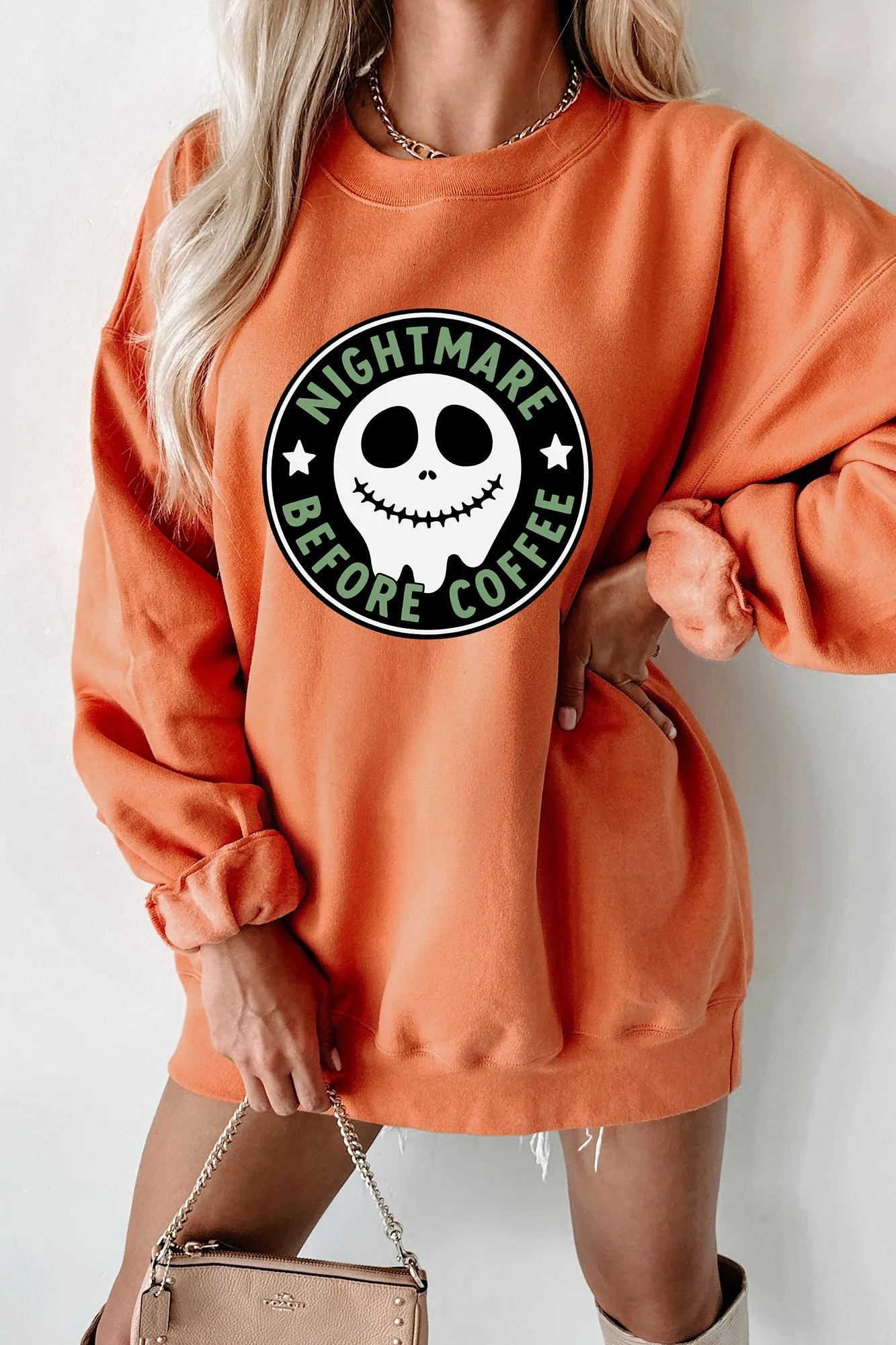 "Before Coffee" Parody Graphic Crewneck (Pumpkin) - Print On Demand