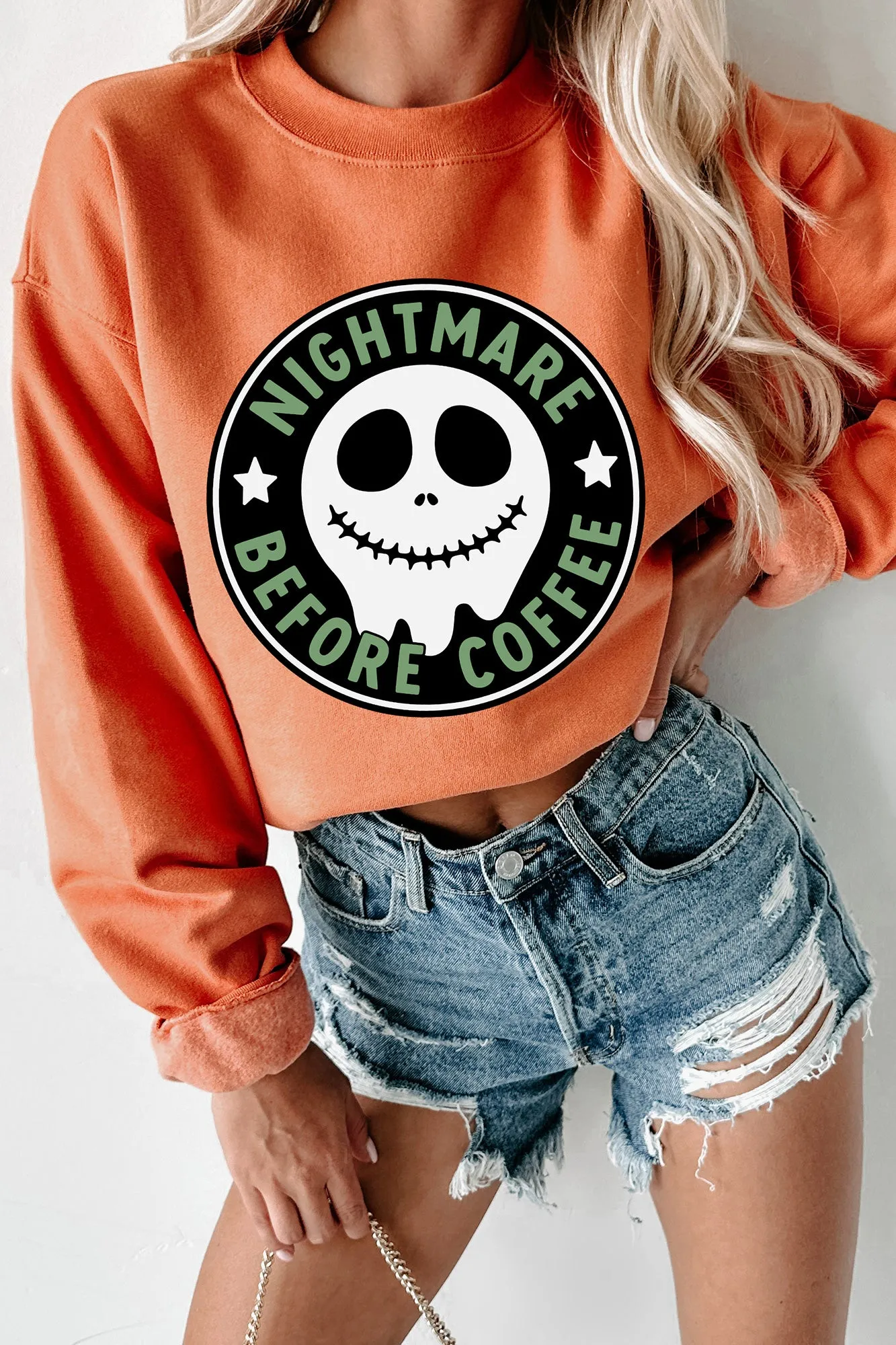 "Before Coffee" Parody Graphic Crewneck (Pumpkin) - Print On Demand