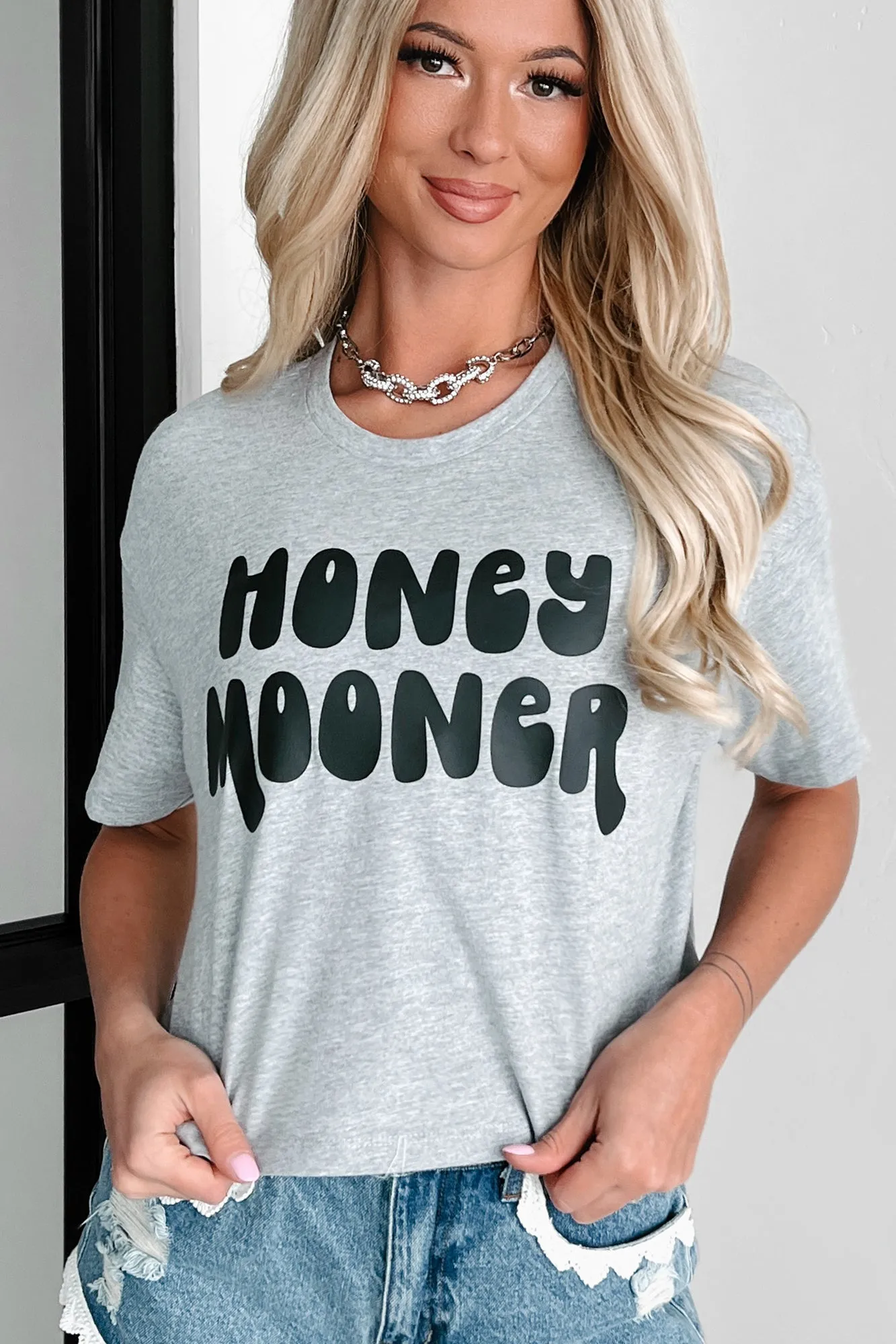 "Honeymooner" Graphic Crop Tee (Athletic Heather) - Print On Demand