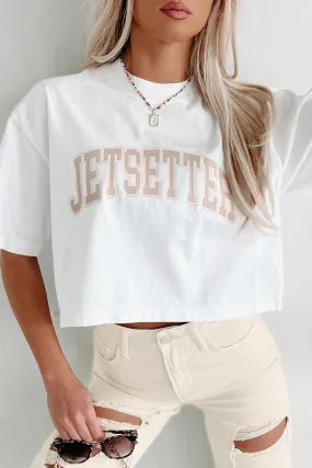 "Jetsetter" Oversized Graphic Crop Tee (White) - Print On Demand