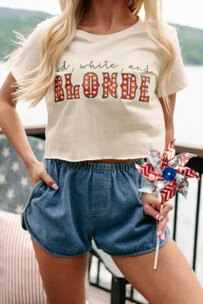 "Red, White, and Blonde” Graphic Crop Tee (Cream) - Print On Demand