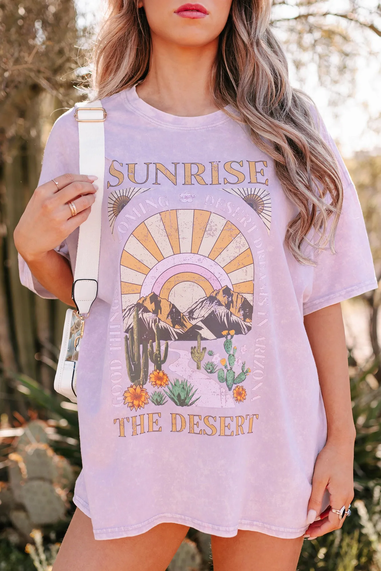 "The Desert Sunrise" Oversized Mineral Wash Graphic T-Shirt (Pastel Violet) - Print On Demand