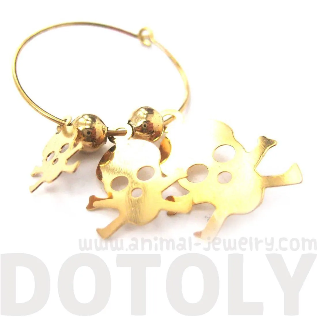 Skeleton Skull Bones Pirate Silhouette Shaped Dangle Hoop Earrings in Gold | DOTOLY