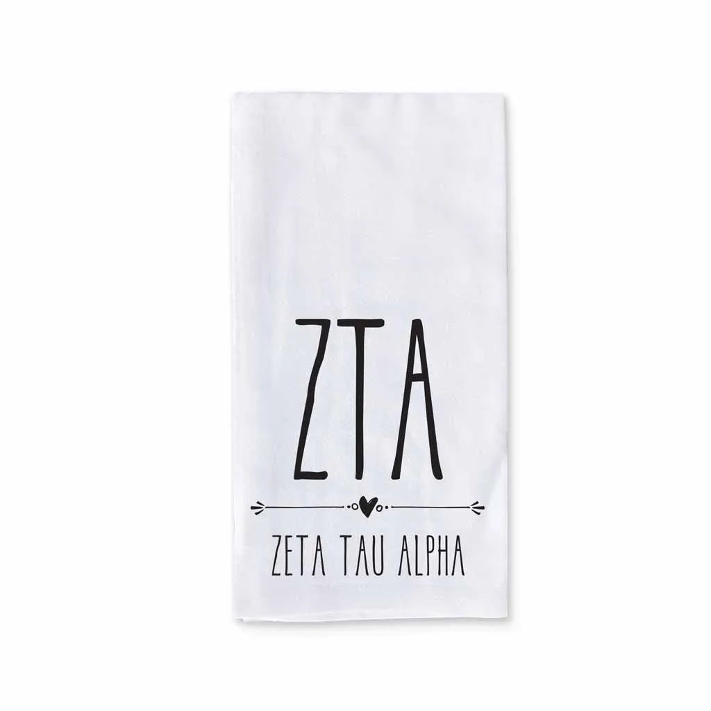 Sorority Kitchen Towel with Boho Greek Letters Design