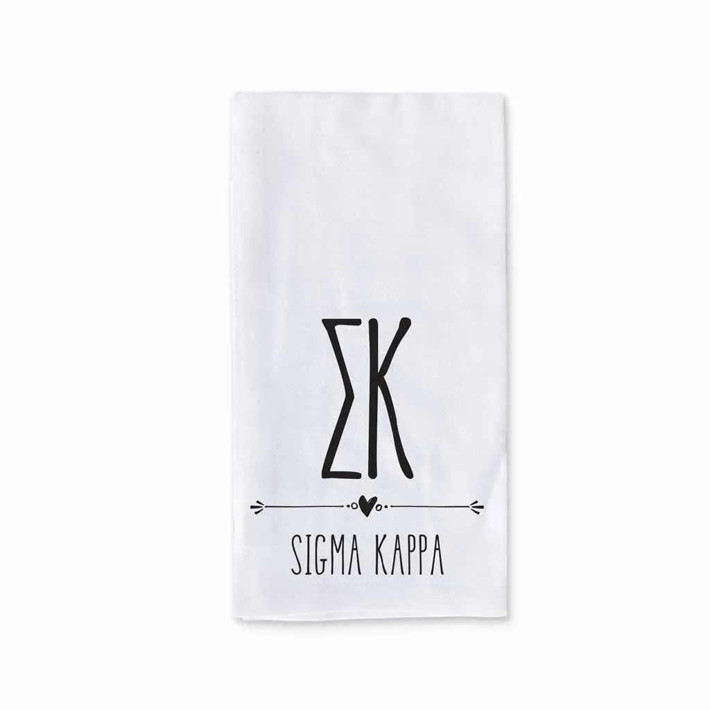 Sorority Kitchen Towel with Boho Greek Letters Design