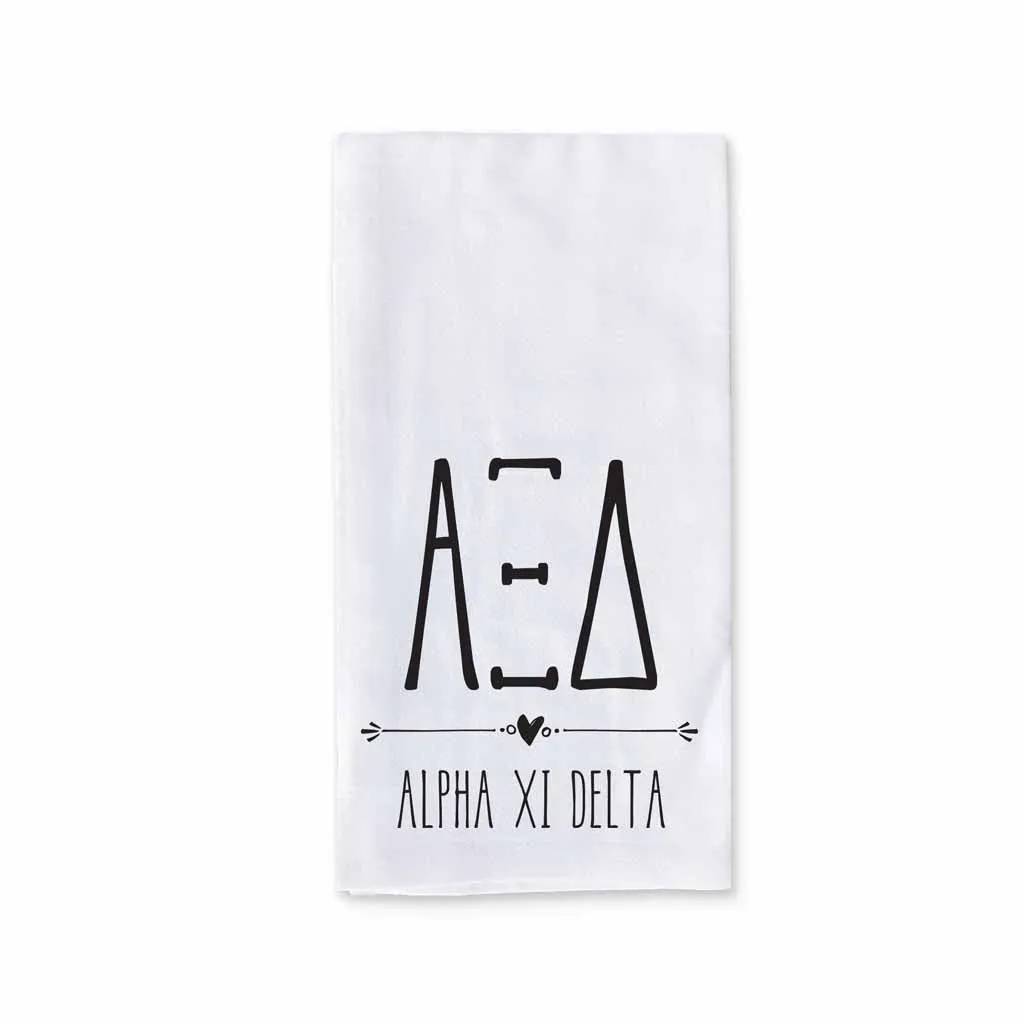 Sorority Kitchen Towel with Boho Greek Letters Design