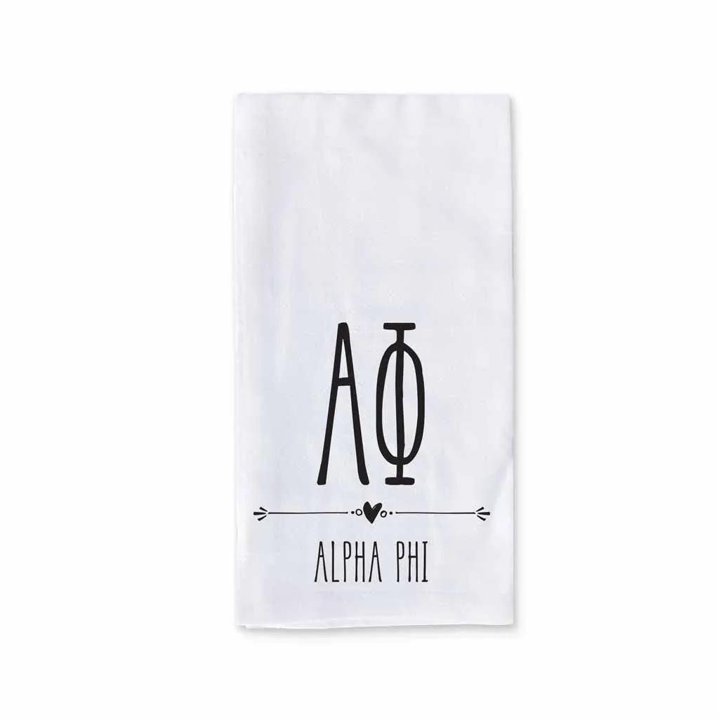 Sorority Kitchen Towel with Boho Greek Letters Design