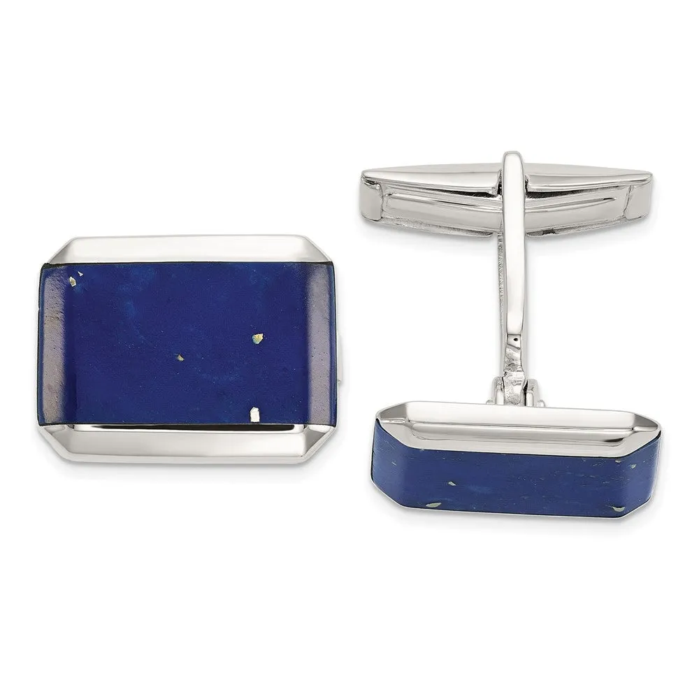 Sterling Silver Rectangle Lapis Cuff Links