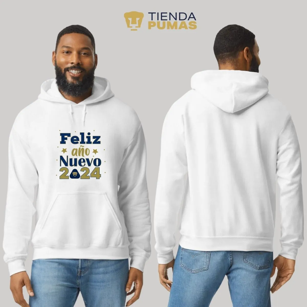 Sudadera Hombre Hoodie Pumas UNAM Feliz Ao Nuevo