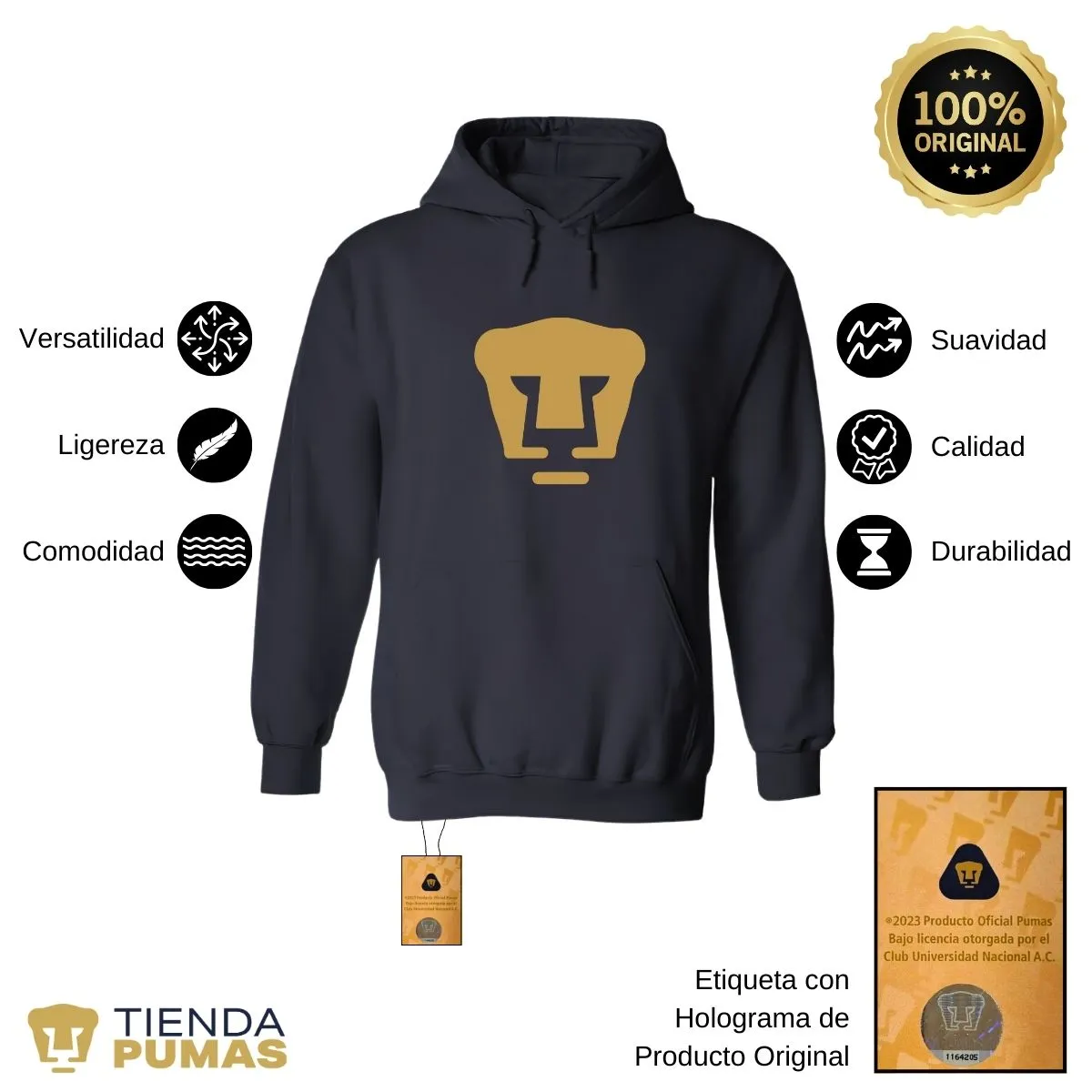 Sudadera para Hombre Hoodie Pumas UNAM Logo Dorado