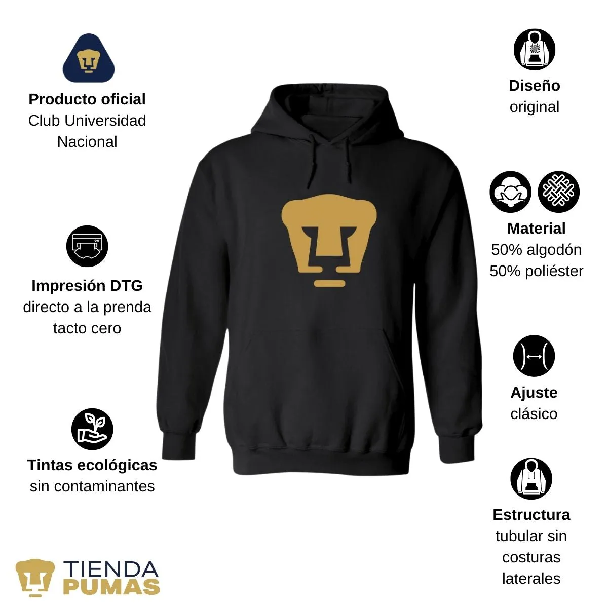 Sudadera para Hombre Hoodie Pumas UNAM Logo Dorado