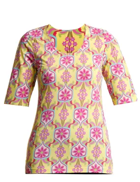 T-shirts donna Marigold in jersey giallo e rosa mezze maniche