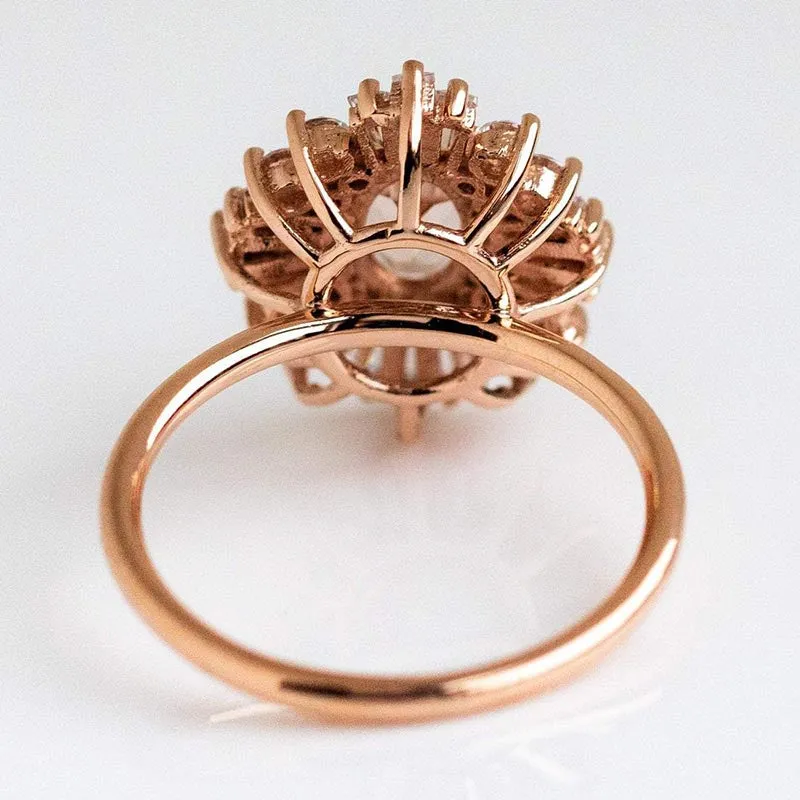 Vintage Cluster Oval Cut Engagement Ring In Rose Golden Tone